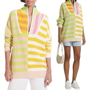 Staud (XS) Hampton Cabana Striped Sweater Pastel Quarter Zip
